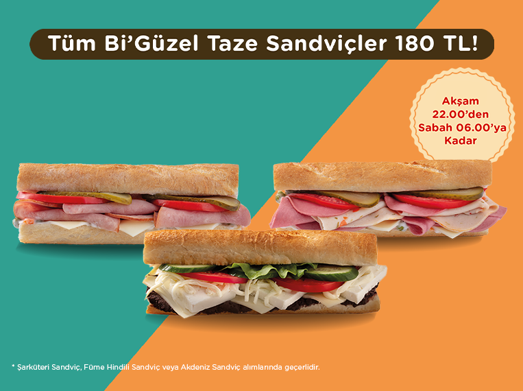 TotalEnergies istasyonlarında, Akşam 22.00’dan Sabah 06.00’ya Kadar Tüm Bi’Güzel Fresh Sandviçler 180 TL!